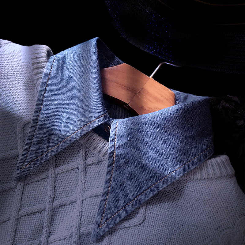 百搭假领棉混纺休闲大长衣角