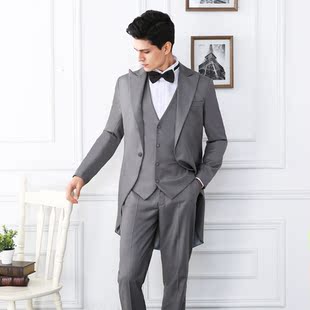 男士灰色晨礼服燕尾服套装演出婚宴成人礼艺考影楼拍婚纱照可定做