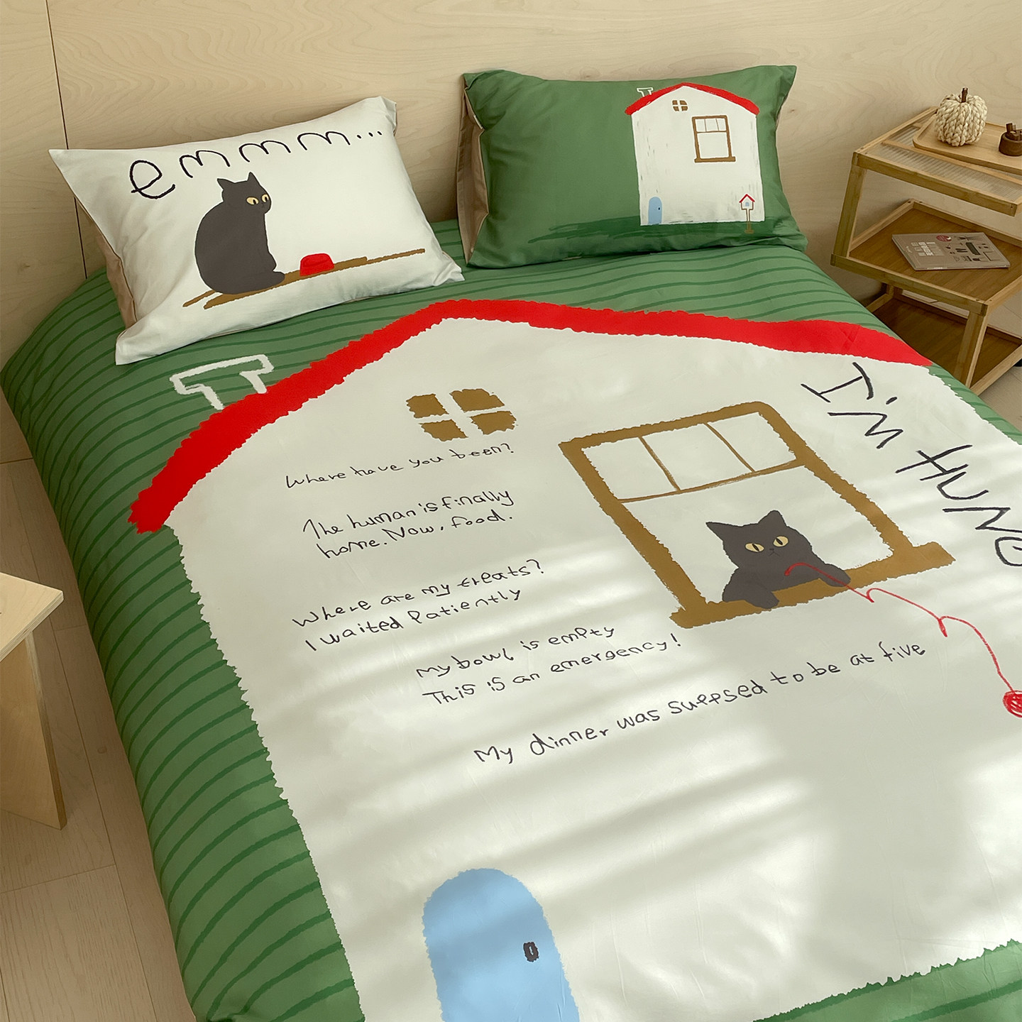 猫等等等 小众原创60支全棉四件套单双人床单被套长绒棉森系卡通