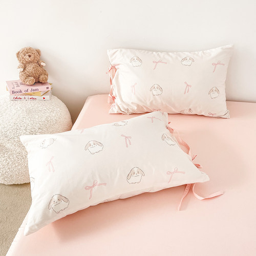 小兔糯糯 原创少女款小兔100全棉枕套枕芯罩单只粉色系软萌蝴蝶结