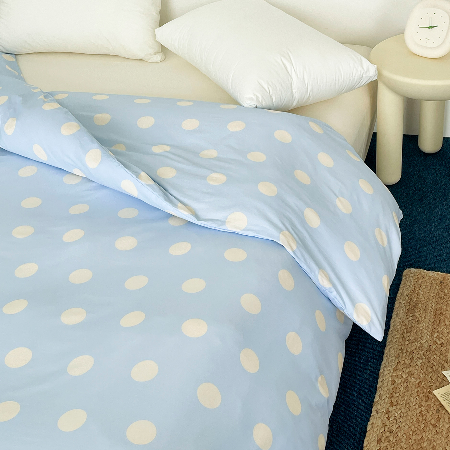 淡蓝书 简约系波点60支长绒棉被套氧气蓝被芯罩全棉贡缎1.8m单件