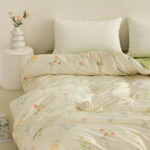 芬芳时刻 温柔奶油绿色田园碎花60支纯棉长绒棉被套单件被罩定制
