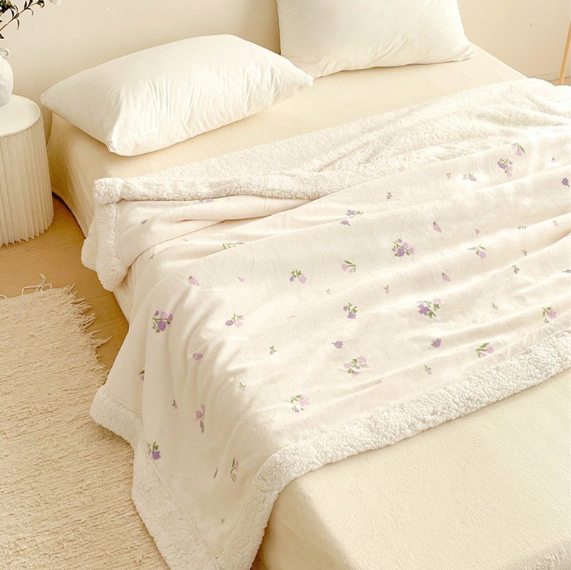 插画师原创碎花羊羔毛绒毯