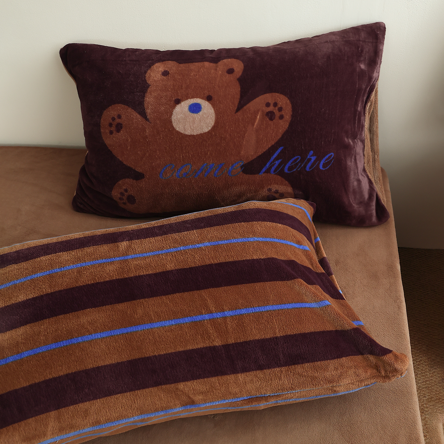 毛绒小熊 原创温暖奶油绒枕套枕芯罩单只枕头套美拉德深色真保暖