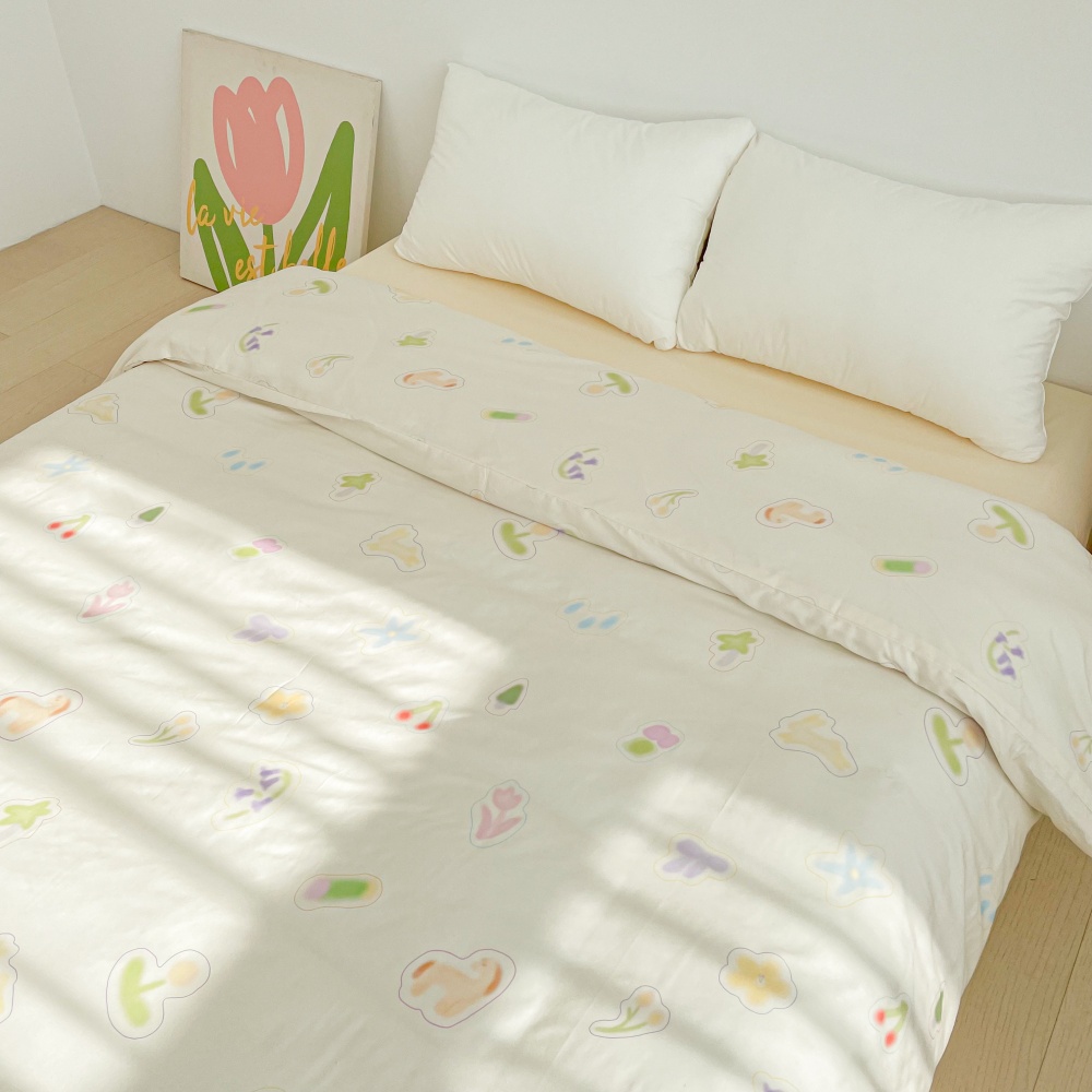 小米の家 奶油米可爱插画全棉被套100棉单品被罩被单柔软舒服棉布