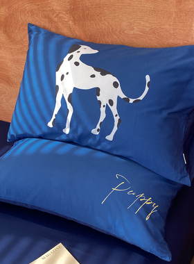 斑点主义 原创中古蓝全棉60s长绒棉枕套简约枕芯罩裸睡贡缎小众款