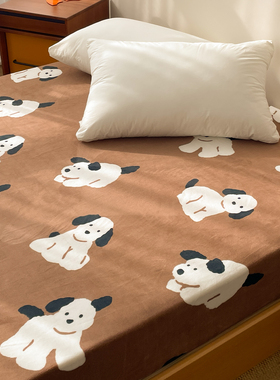 毛绒小狗 原创卡通奶油绒床单床笠秋冬加绒单人160x240cm美拉德棕