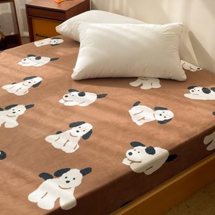 毛绒小狗 原创卡通奶油绒床单床笠秋冬加绒单人160x240cm美拉德棕