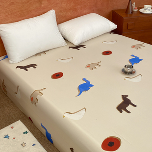 木木里 1.8m 原创趣味卡通全棉60S长绒棉床单床笠温柔米色单人1.5