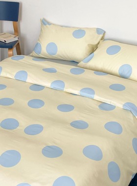 允许发呆主义 极简风全棉四件套简约床单床笠百搭蓝色波点100纯棉