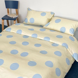 允许发呆主义 极简风全棉四件套简约床单床笠百搭蓝色波点100纯棉
