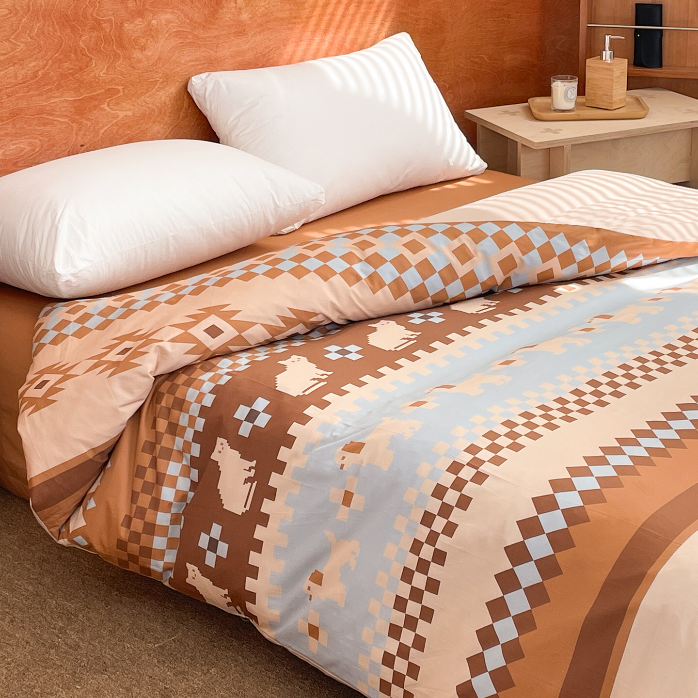 费尔岛冬日 复古暖棕色全棉被套被芯罩氛围感双人床1.8m 卡通小猫