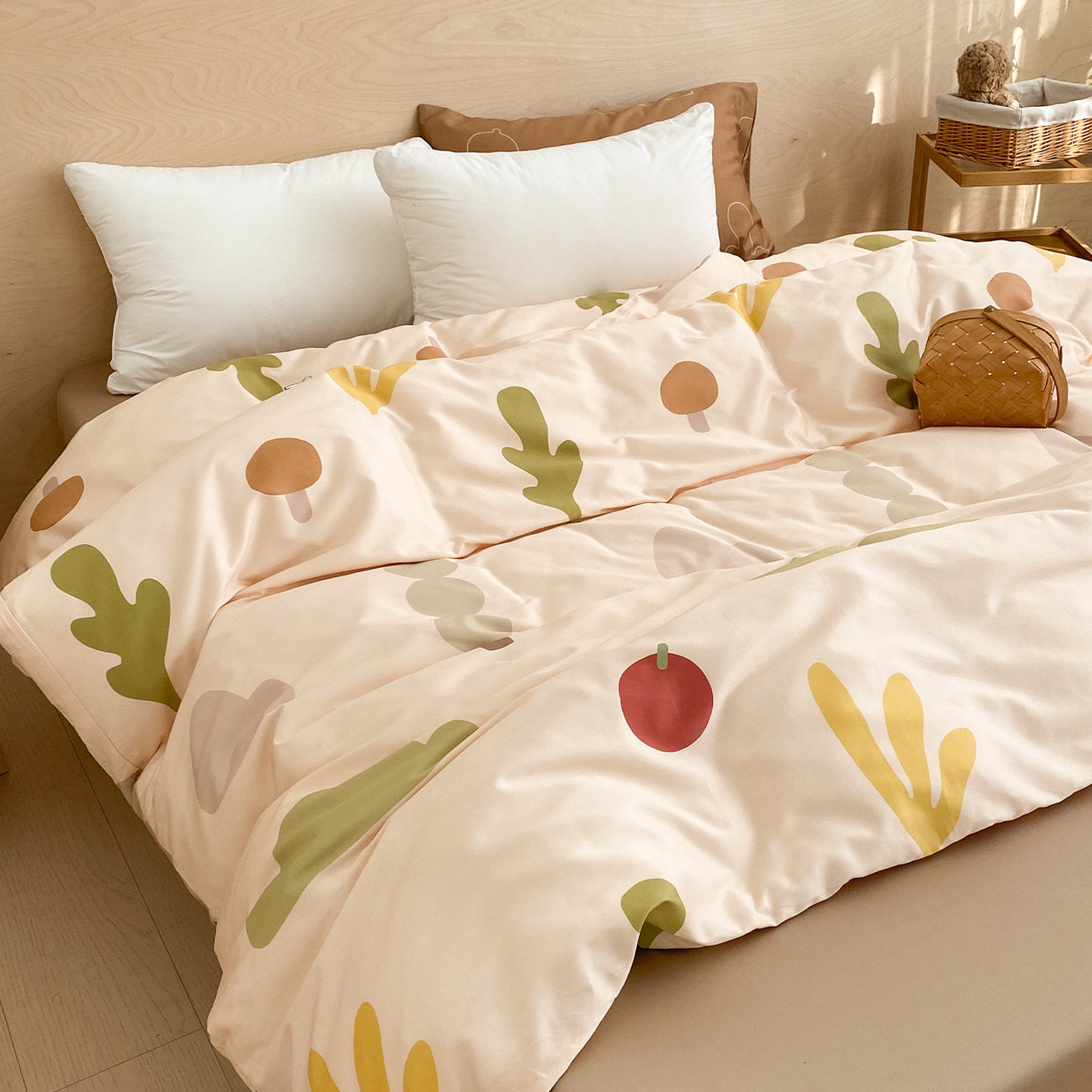 山野里 原创日系简约60支全棉被套长绒棉被芯罩奶咖色180X200双人,床上用品,被套,淘宝优惠券,粉丝福利购,淘宝优惠卷