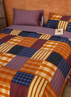 漫长的季节 原创拼布格子60s长绒棉四件套全棉被套床单秋冬复古感