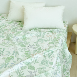 款 兔兔与森林 小清新绿色植物系床单床笠100全棉可爱卡通小兔四季