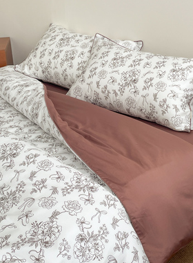 赫洛伊 法式复古全棉60S长绒棉四件套碎花床单被套亲肤贡缎双人床