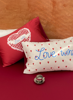 love wins 原创设计60支全棉枕套枕芯罩裸睡长绒棉单只可爱少女风