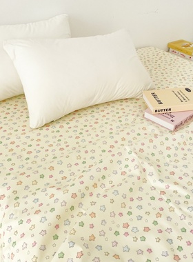 春日闪闪时 原创彩色小星星插画全棉床单床笠100全棉可爱奶黄色系