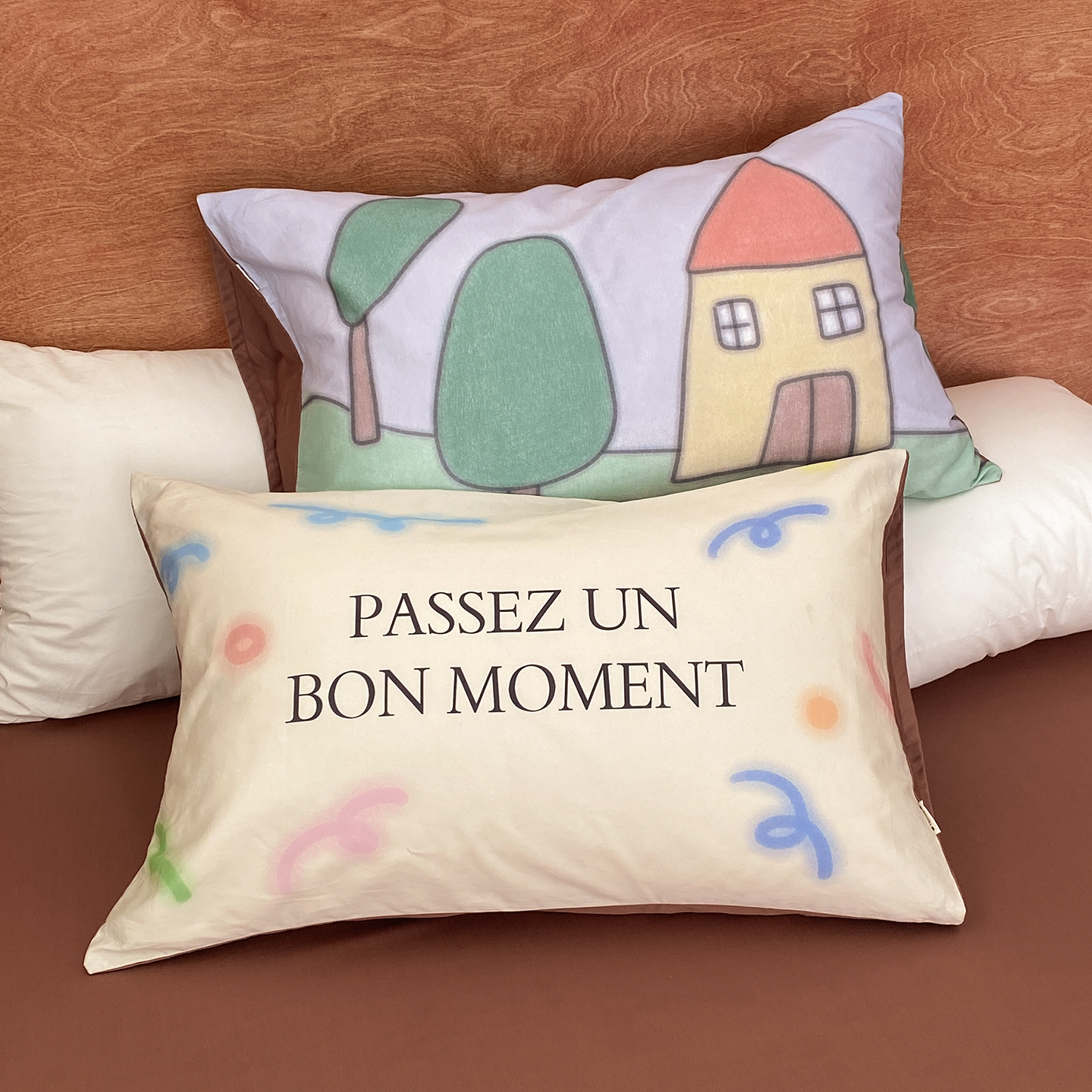 下午茶食用指南 原创手绘60s长绒棉枕套100%全棉枕芯罩氛围感小众