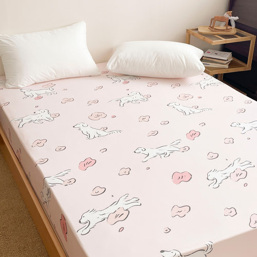 等待樱花里 设计师手绘60s长绒棉床单床笠单浪漫粉色1.8m全棉贡缎