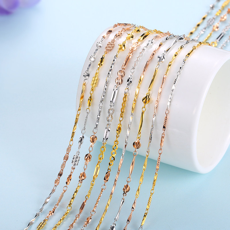 百寻三色925银扭麦粒项链彩银镀18k彩金锁骨菠萝链 时尚元宝链
