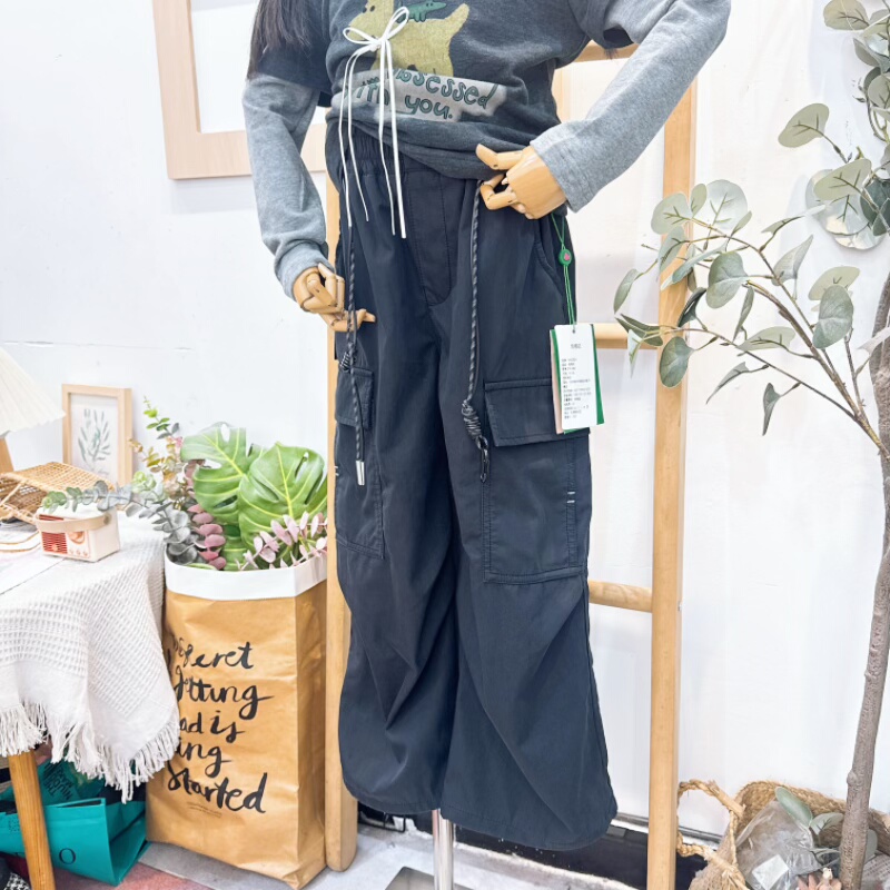 阳光爱橦2026秋季新款男女童美潮藏青色工装裤脚可调休闲长裤8119