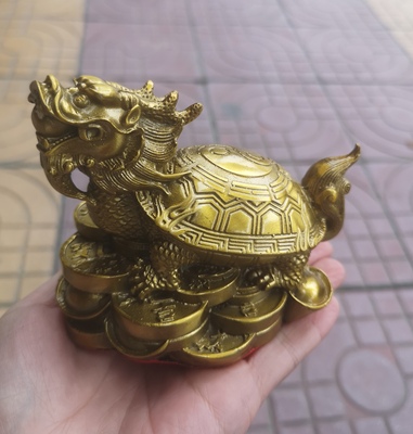黄铜纯铜龙龟摆件龙头龟 口含珠龟摆件家居桌面装饰乌龟