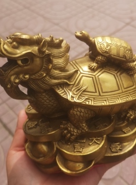 真铜纯铜龙龟摆件母子龟二代龙龟元宝金钱乌龟中式风水家居用品