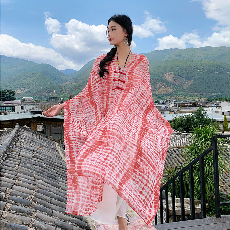 云南扎染民族风盘扣围巾旅游穿搭防晒超大空调房披风外搭薄款披肩