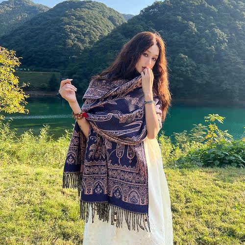 仿羊绒双面围巾女秋冬季披肩两用高档中国风时尚旅游穿搭拍照围脖