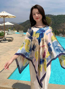 海边穿搭套头衫防晒丝巾披肩女时尚洋气外搭夏季宽松百搭沙滩纱巾