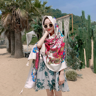 夏季碎花田园风围巾披肩丝巾两用女空调海边度假防晒纱巾长款百搭