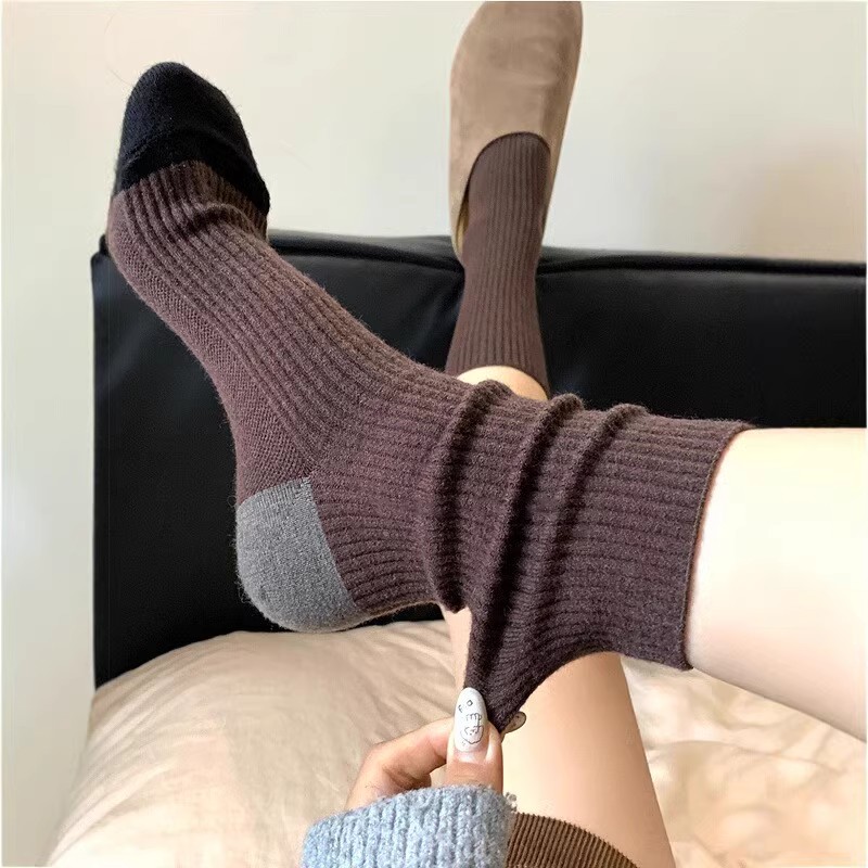 咖色羊绒袜子女秋冬款加绒