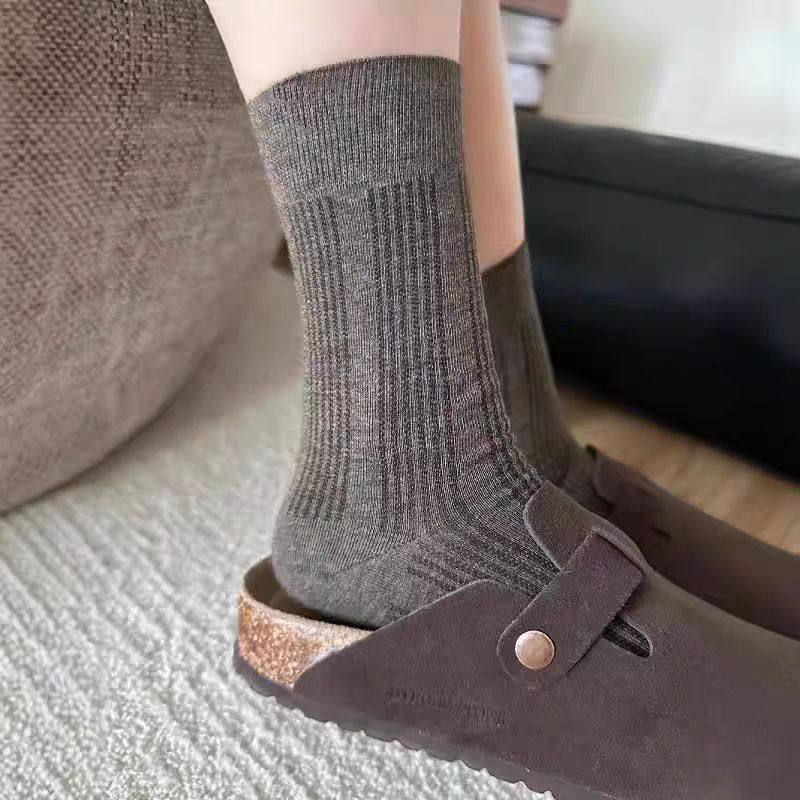 咖色堆堆袜子女春秋2025新款爆款纯棉竖纹中筒袜配小皮鞋长袜秋冬,女士内衣/男士内衣/家居服,中筒袜,淘宝优惠券,粉丝福利购,淘宝优惠卷