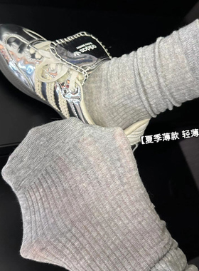 灰色袜子女中筒袜堆堆袜夏季薄款miu风搭配老爹鞋长筒袜夏天透气
