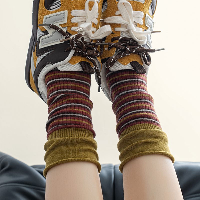 卷边条纹堆堆袜子女春秋季