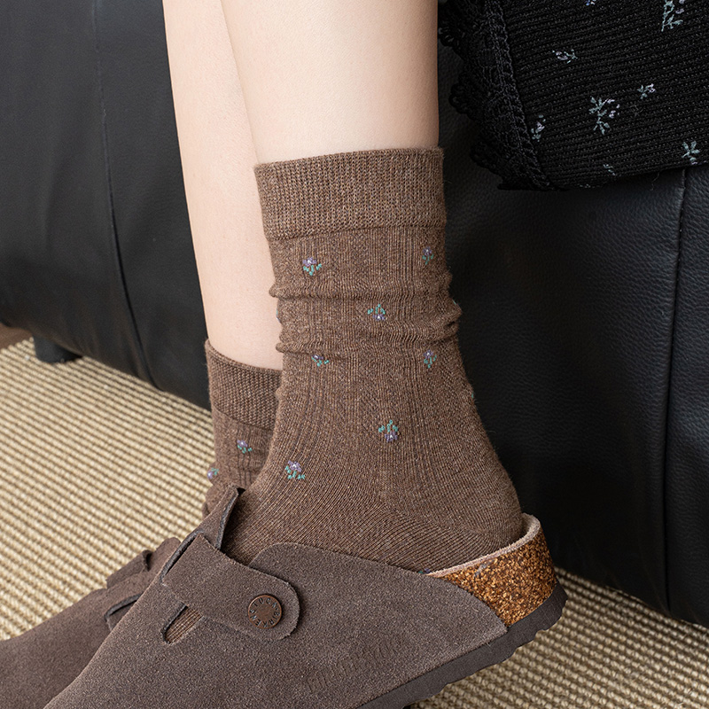 复古碎花堆堆袜子女春秋季纯棉