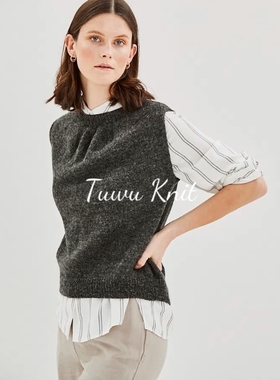 格林姆圆领褶背心棒针编织中文图解文字说明