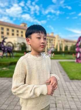 彼此套衫儿童(6个月-12岁)圆领毛衣棒针编织中文图解文字说明