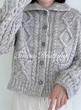 【非实物】复古阿兰开衫 编织中文图解文字说明