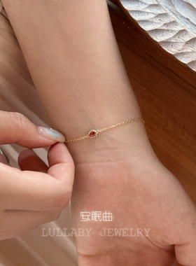 复古红宝石色s925纯银手链