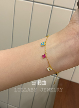 S925纯银彩色锆石满天星四叶草轻奢高级感甜美春夏多巴胺项链手链