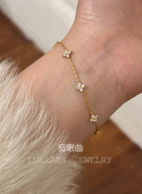叠戴满分！洗手不掉色日式轻奢5颗四叶草纤细s925纯银百搭手链女