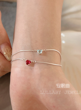 不掉色s925纯银彩色爱心锆石手链