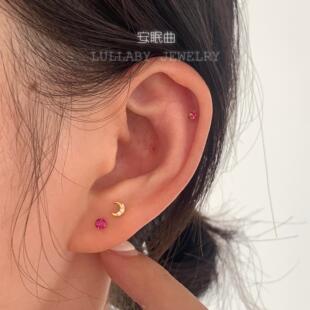 超显白！养耳洞bi入～s925纯银防过敏迷你隐形镶钻小巧ins耳钉女