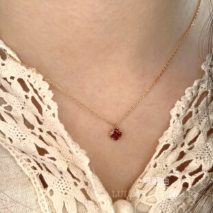 店主最爱 一月生辰石s925纯银项链石榴红钻礼物女复古红显白闺蜜