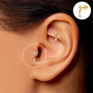 小耳朵耳钉纯银平底耳骨钉粗杆耳屏钉水滴吊坠精致小巧耳饰养耳洞