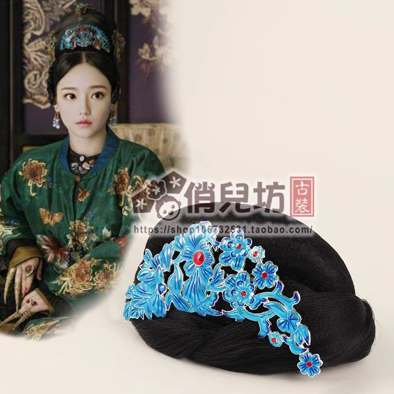 延禧攻略高贵妃款头饰古装造型发饰发髻景泰蓝发夹古典点翠配饰