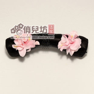 儿童古装旗头宫锁心玉晴川宫女头饰古装摄影造型发饰粉色兰花朵