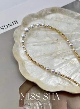 闪闪发亮惹人爱 珍珠配切花珠淑女时尚潮流简约项链